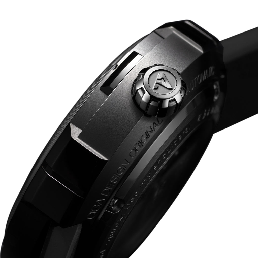 CIGA Design Everest China 65th Anniversary Automaton Titanium Watch – titanium case side and crown close-up
