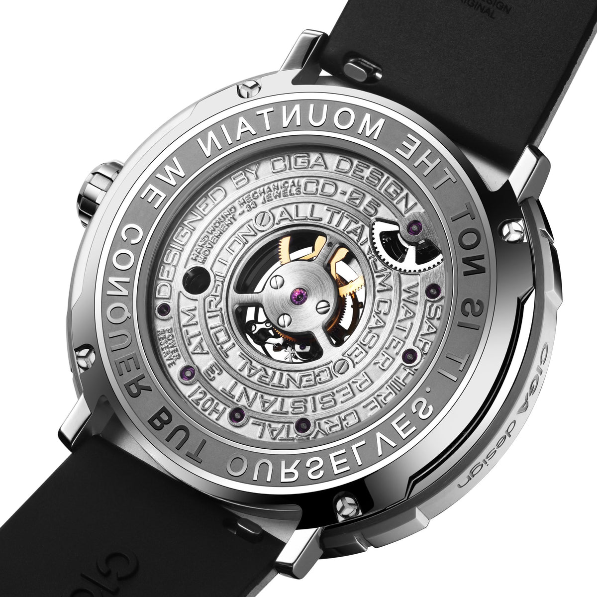 CIGA Design Everest Summit Central Tourbillon Titanium Watch – engraved caseback with tourbillon view