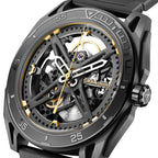 CIGA Design Falcon Round Skeleton Automatic Watch – Carbon angled view of the skeleton dial
