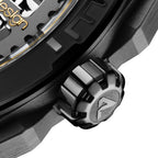CIGA Design Falcon Round Skeleton Automatic Watch – Carbon crown close-up