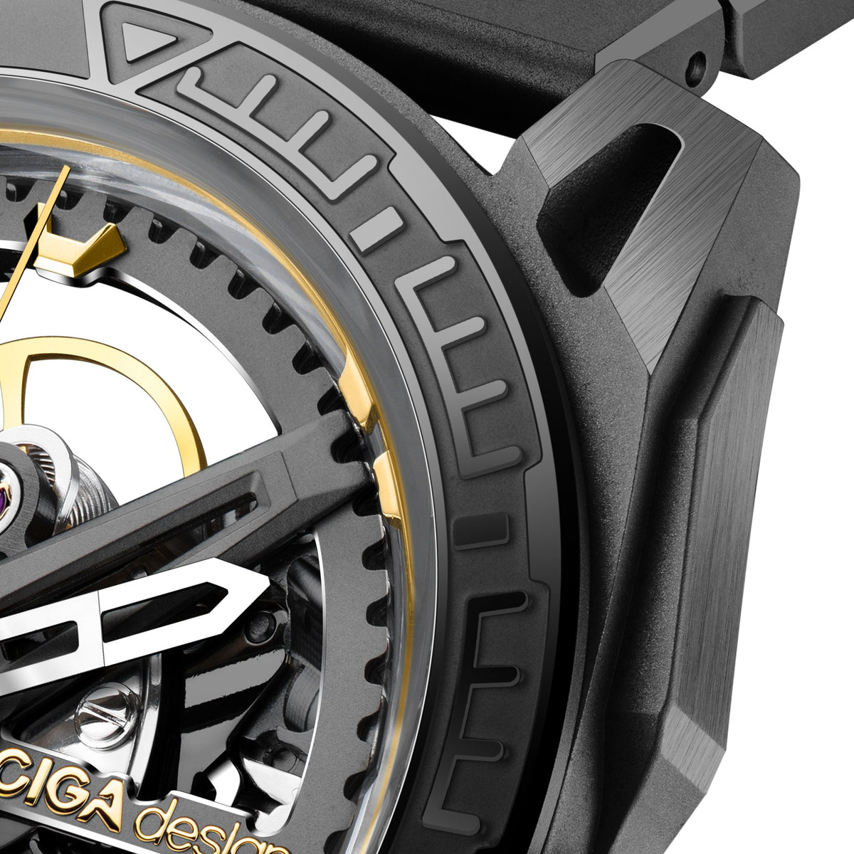 CIGA Design Falcon Round Skeleton Automatic Watch – Carbon dial and bezel macro
