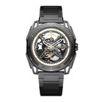 CIGA Design Falcon Round Skeleton Automatic Watch – Carbon front view on H-link bracelet