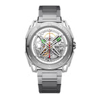 CIGA Design Falcon Round Skeleton Automatic Watch – Silver front view on H-link bracelet