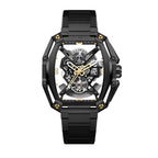 CIGA Design Hunter Steel Skeleton Automatic Watch – Black Gold front view on steel bracelet