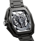 CIGA Design Hunter Steel Skeleton Automatic Watch – Carbon caseback showing the skeleton CD-07 movement