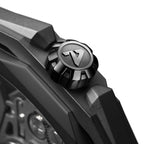 CIGA Design Hunter Steel Skeleton Automatic Watch – Carbon crown close-up