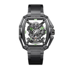 CIGA Design Hunter Steel Skeleton Automatic Watch – Carbon front view on steel bracelet