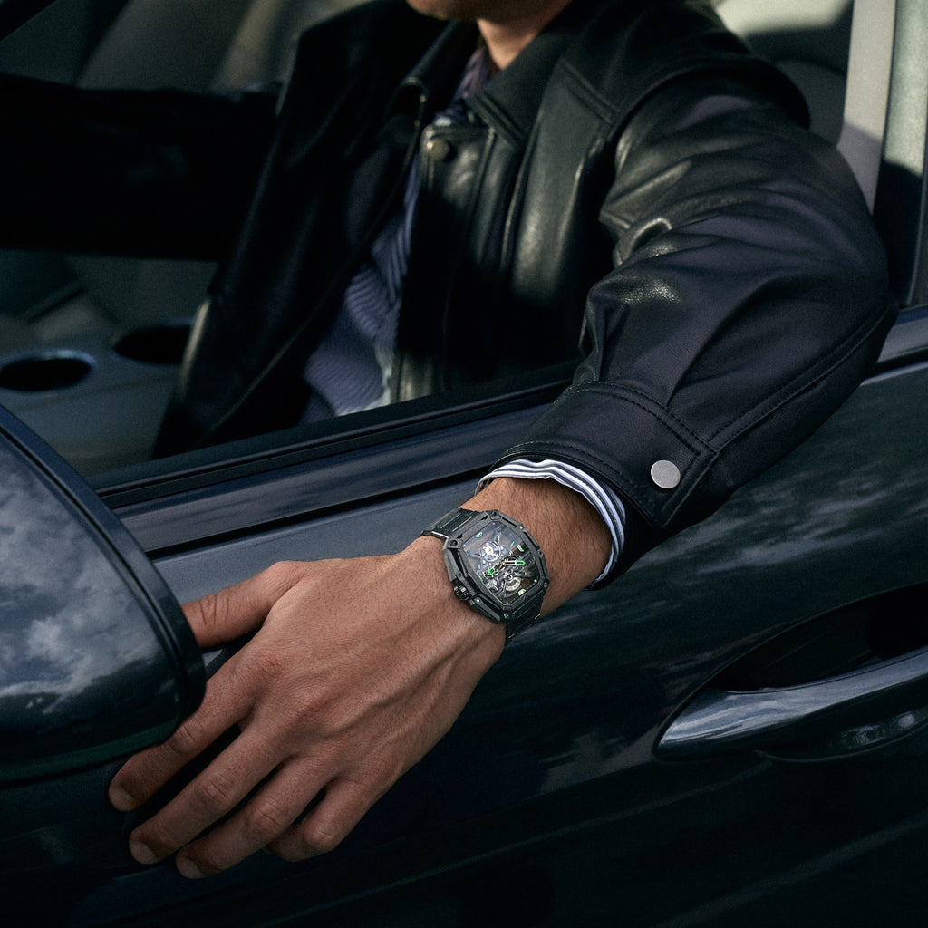 CIGA Design Hunter Steel Skeleton Automatic Watch – Carbon worn on the wrist, lifestyle