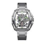 CIGA Design Hunter Steel Skeleton Automatic Watch – Silver front view on steel bracelet