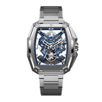 CIGA Design Hunter Titanium Skeleton Automatic Watch – Blue front view on titanium bracelet