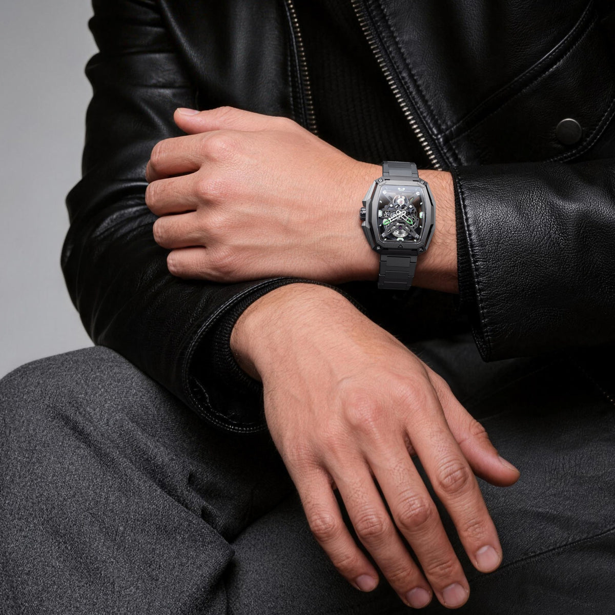 CIGA Design Hunter Titanium Skeleton Automatic Watch – Carbon worn on the wrist