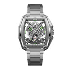CIGA Design Hunter Titanium Skeleton Automatic Watch – Silver front view on titanium bracelet