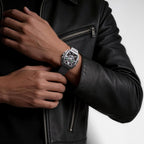 CIGA Design Hunter Titanium Skeleton Automatic Watch – Silver worn on the wrist, close-up