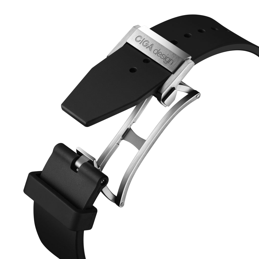 CIGA Design Hunter Tourbillon Titanium Skeleton Watch – black fluororubber strap buckle