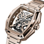 CIGA Design Hunter Vintage Skeleton Automatic Watch – Rose Gold angled view