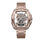 CIGA Design Hunter Vintage Skeleton Automatic Watch – Rose Gold front view on steel bracelet