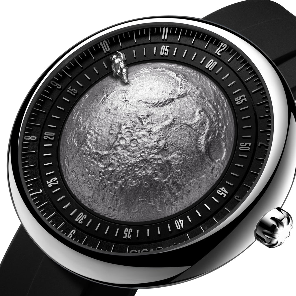 CIGA Design Moon Walker Titanium Automatic Watch – angled view of the lunar dial