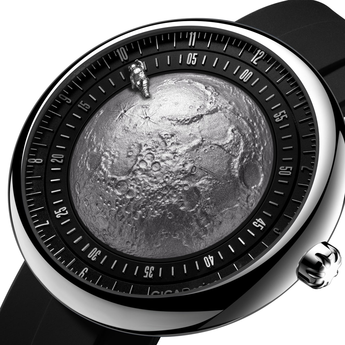 CIGA Design Moon Walker Titanium Automatic Watch – angled view of the lunar dial