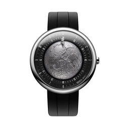 CIGA Design Moon Walker Titanium Automatic Watch – front view of the lunar dial on black strap