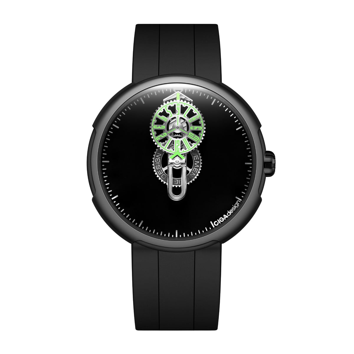 CIGA Design Time Cipher Wandering Hour Automatic Watch – Carbon front view of the wandering-hour dial