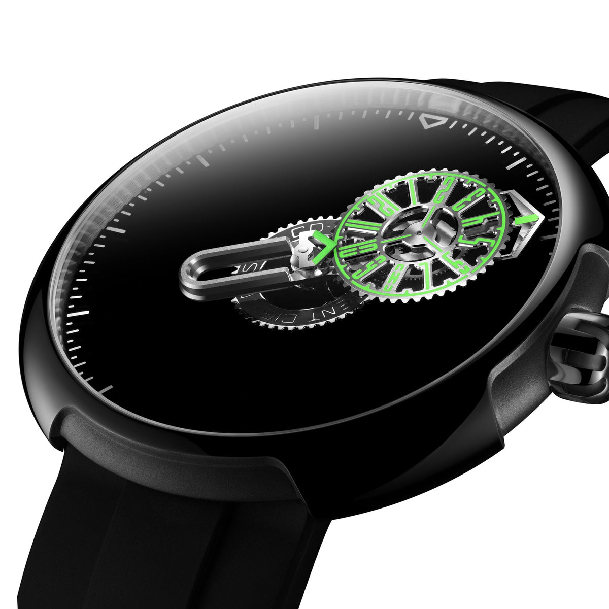CIGA Design Time Cipher Wandering Hour Automatic Watch – Carbon side angle of the wandering-hour disc