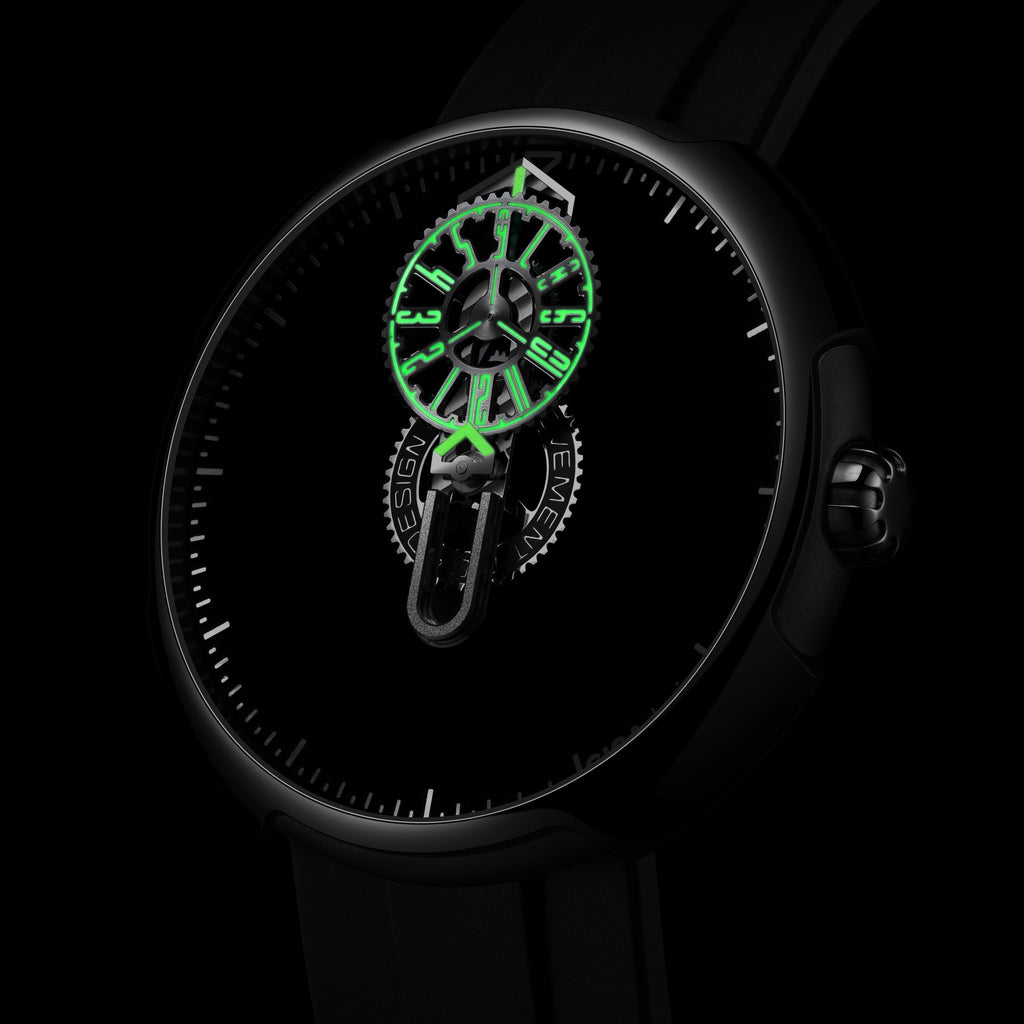 CIGA Design Time Cipher Wandering Hour Automatic Watch – luminous wandering-hour disc in the dark