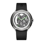 CIGA Design Vector Racing Skeleton Automatic Watch – Forged Carbon Fiber front view on woven fluororubber strap