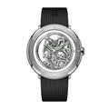 CIGA Design Vector Racing Skeleton Automatic Watch – Stainless Steel front view on woven fluororubber strap