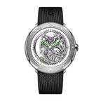 CIGA Design Vector Racing Skeleton Automatic Watch – Stainless Steel front view on woven fluororubber strap