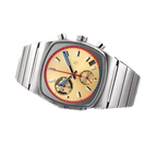 Ciloa retro chronograph watch with cream dial and red bezel on white studio backdrop