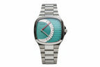 Ciloa retro square quartz watch with turquoise gauge dial and silver bracelet, front view