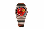 Ciloa square retro automatic chronograph watch with red dial and rose gold case, front view