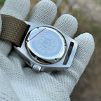 Engraved caseback of the STEELDIVE SD1925 reading Sapphire Crystal, Dive 300M, Automatic Movement NH35