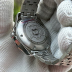 Engraved caseback of the STEELDIVE SD1957L reading All Stainless Steel, Automatic Movement NH35, Dive 300M