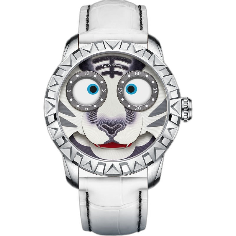 Lucky Harvey ZLS102-1 Fun Series silver case white tiger dial automatic watch front view