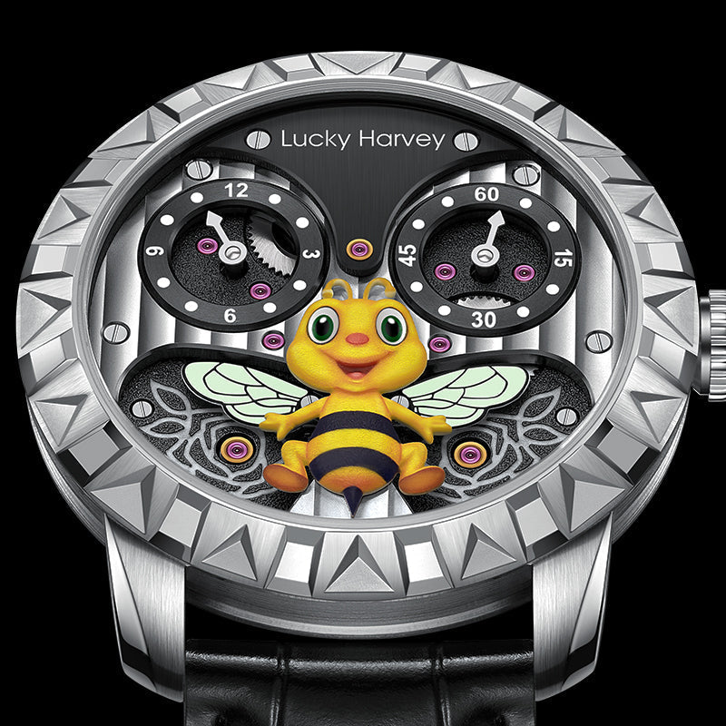 Lucky Harvey ZLS103-1 honey bee automatic watch glowing green in the dark with luminous dial and hands
