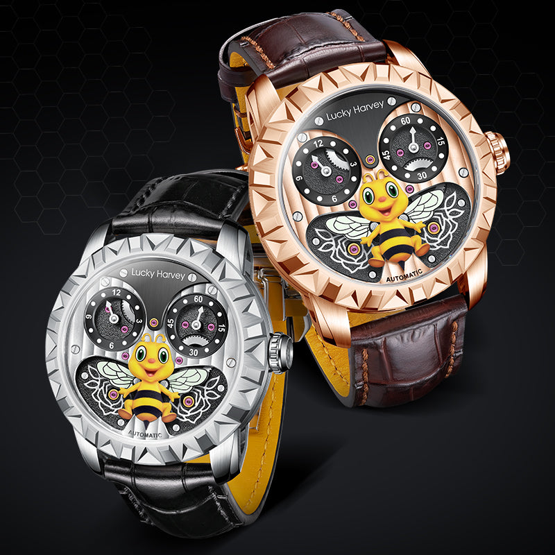 Lucky Harvey ZLS103-2 bee automatic watch shown in rose gold and silver color variants together