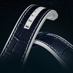 Lucky Harvey ZLS104-1 owl automatic watch blue leather strap with deployant clasp close-up