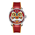 Lucky Harvey ZLS105-1 red lion dance automatic watch with red strap, front view
