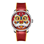 Lucky Harvey ZLS105-1 red lion dance automatic watch with red strap, front view