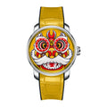 Lucky Harvey ZLS105-2 yellow lion dance automatic watch with yellow strap, front view