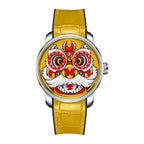 Lucky Harvey ZLS105-2 yellow lion dance automatic watch with yellow strap, front view