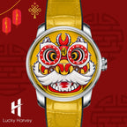 Lucky Harvey ZLS105-2 yellow lion dance automatic watch in festive Chinese lantern lifestyle scene