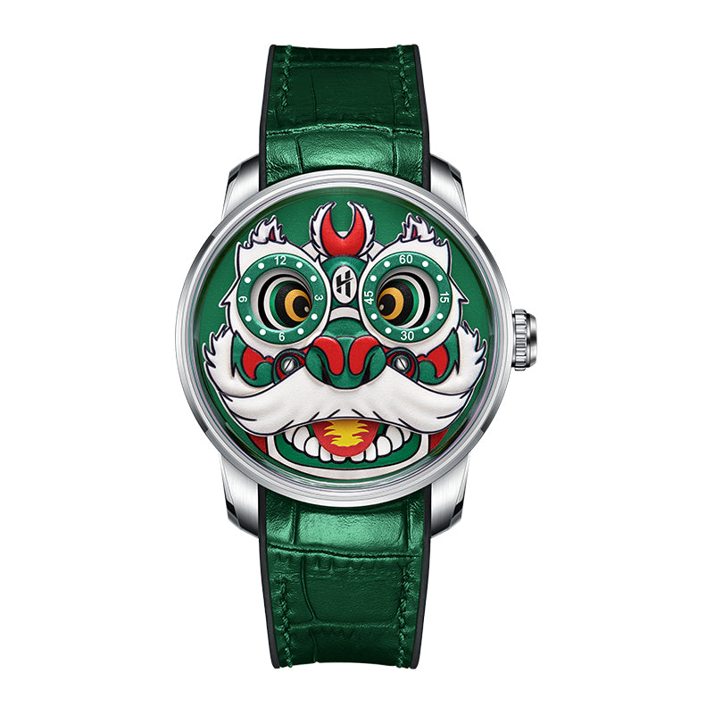 Lucky Harvey ZLS105-3 green lion dance automatic watch with green dial, front view