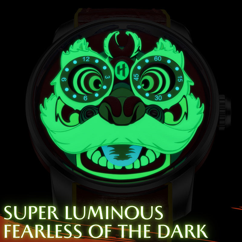 Lucky Harvey ZLS105-3 lion dance watch glowing in the dark with super luminous green dial