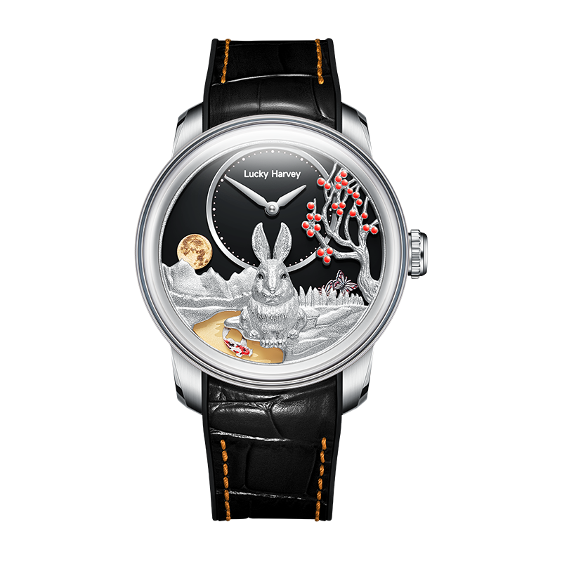 Lucky Harvey ZLS201-1 Craftmanship silver case rabbit moon dial automatic watch front view