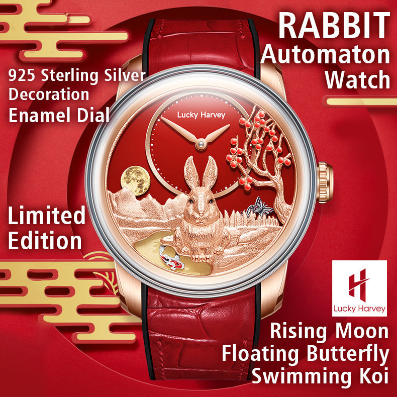 Lucky Harvey ZLS201-1 rabbit automaton watch lifestyle scene highlighting enamel dial and limited edition