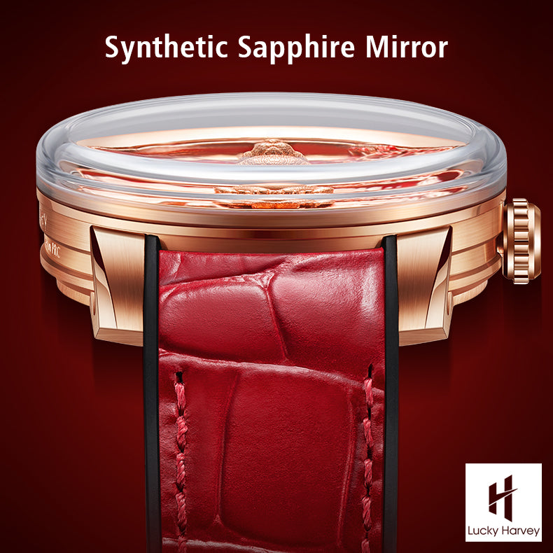 Lucky Harvey ZLS201-1 rabbit watch profile view highlighting synthetic sapphire mirror crystal