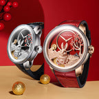 Lucky Harvey ZLS201-2 silver and rose gold rabbit watches in styled scene with cherry branch and gold ornaments