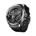 Lucky Harvey ZLS202-1 Craftsmanship silver case dragon spitting gold bead skeleton dial front view